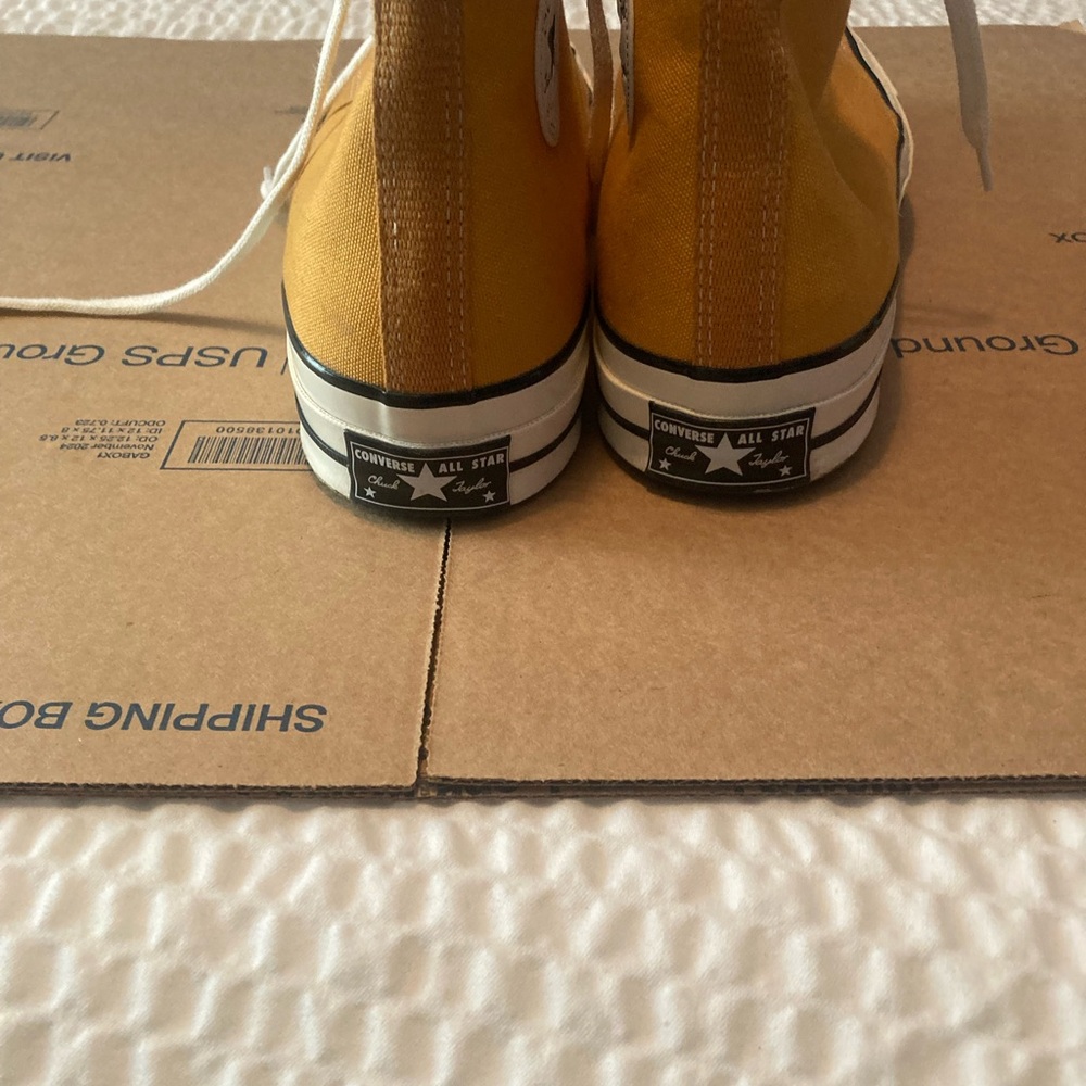 Converse High Top Sneakers in Cream with Mustard Trim - Picture 4 of 6
